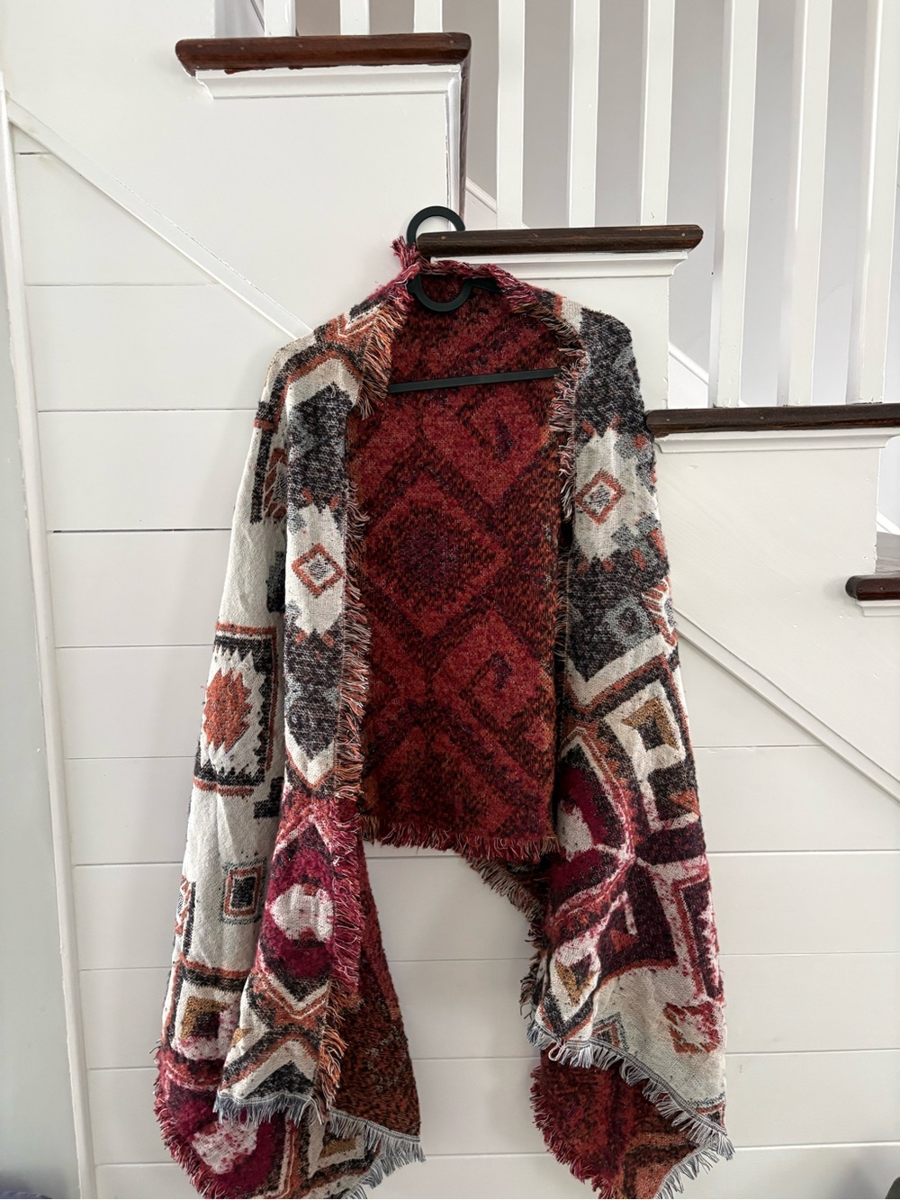 Cozy Red Aztec Open-Front Women's Sweater Wrap